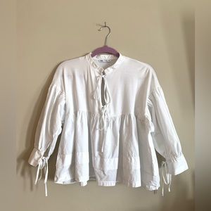 Zara White Cotton Peplum Blouse